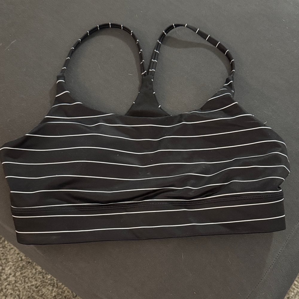 ZYIA Black and White Striped Sports Bra